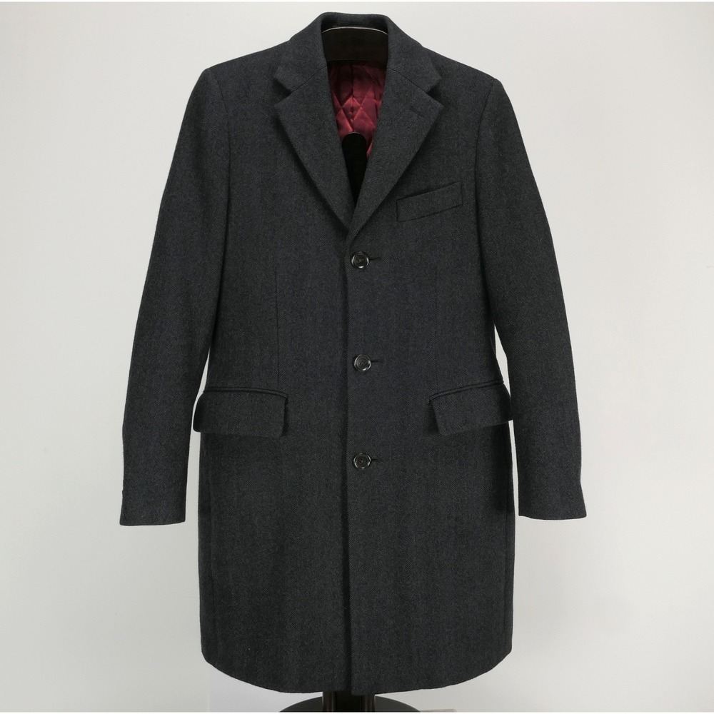 Indochino 36R Wool Cashmere Tailored Overcoat Charcoal Grey Herringbone‎ Bespoke